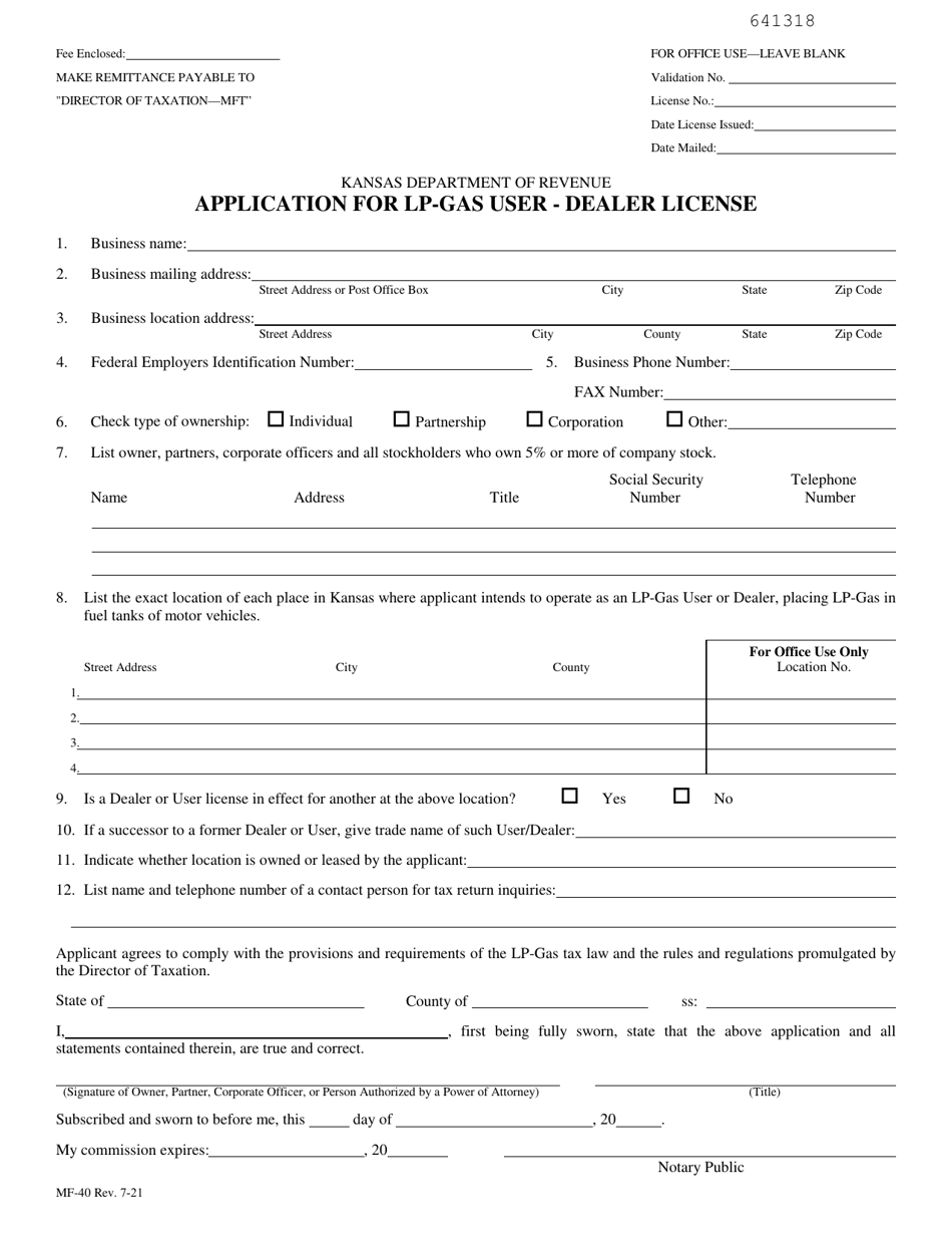 Form MF40 Download Fillable PDF or Fill Online Application for LpGas