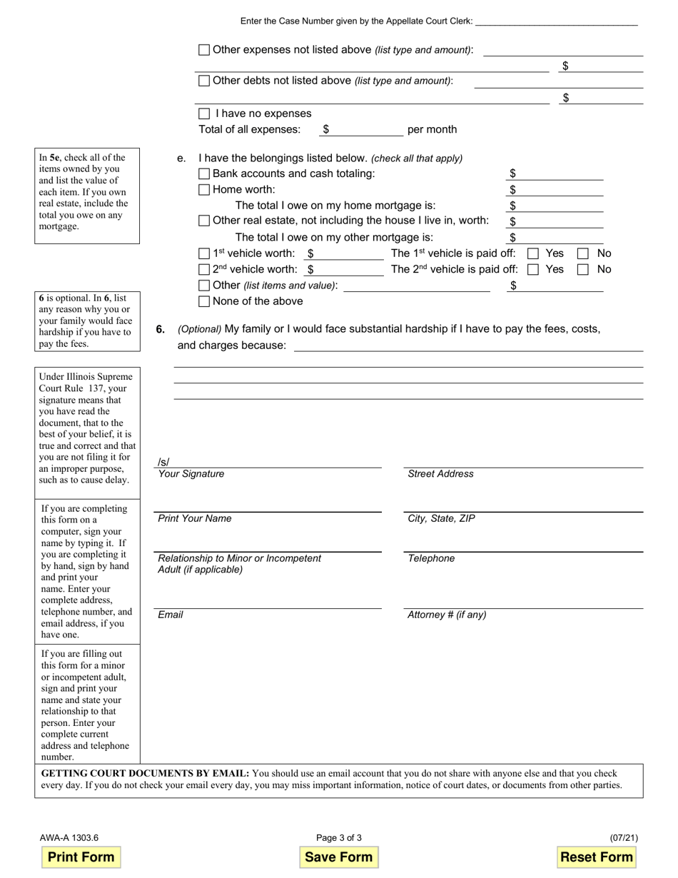 Form AWA-A1303.6 Application for Waiver of Court Fees - Illinois, Page 3