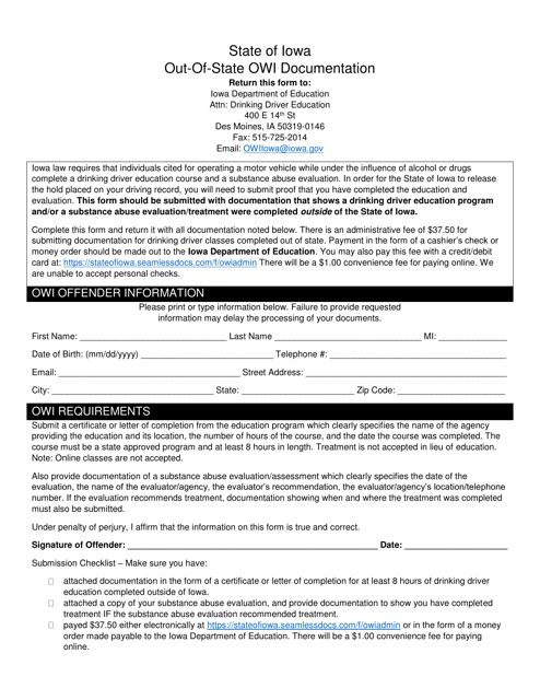 Out-of-State Owi Documentation - Iowa Download Pdf