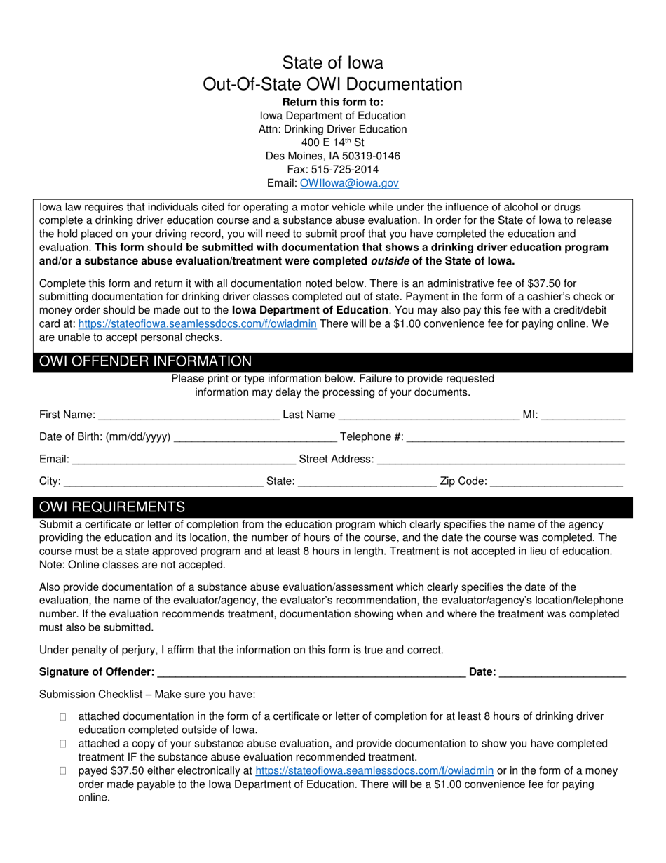 Iowa OutofState Owi Documentation Fill Out, Sign Online and