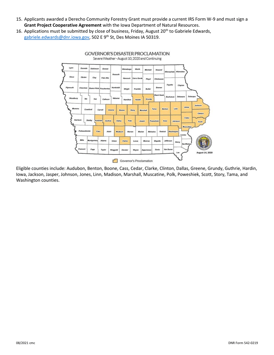 DNR Form 542-0219 Derecho Community Forestry Grant Program Application - Iowa, Page 2