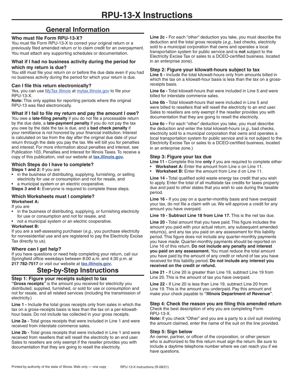 Instructions for Form RPU-13-X, 415 Amended Electricity Excise Tax Return - Illinois, Page 1