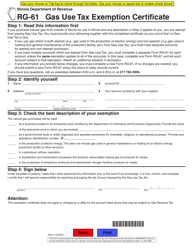 Document preview: Form RG-61 Gas Use Tax Exemption Certificate - Illinois