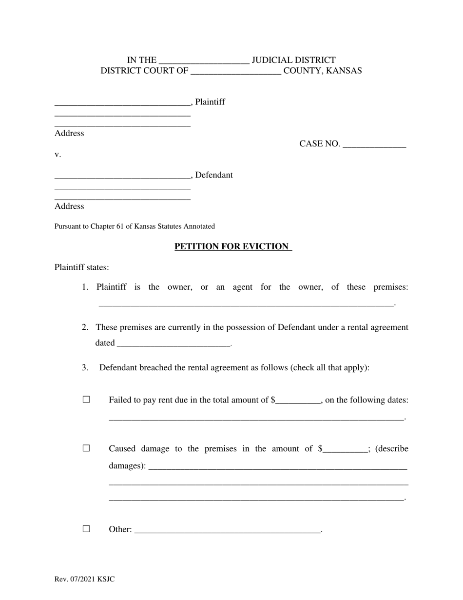 Petition for Eviction - Kansas, Page 1