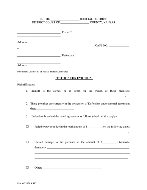 Petition for Eviction - Kansas Download Pdf