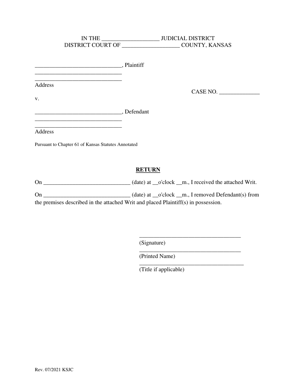 Kansas Writ of Restitution for Immediate Possession - Fill Out, Sign ...