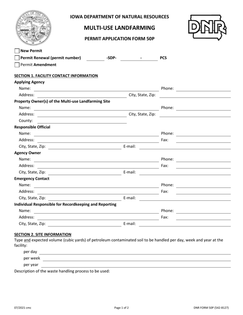 DNR Form 50P (542-8127) Multi-Use Landfarming Permit Application - Iowa