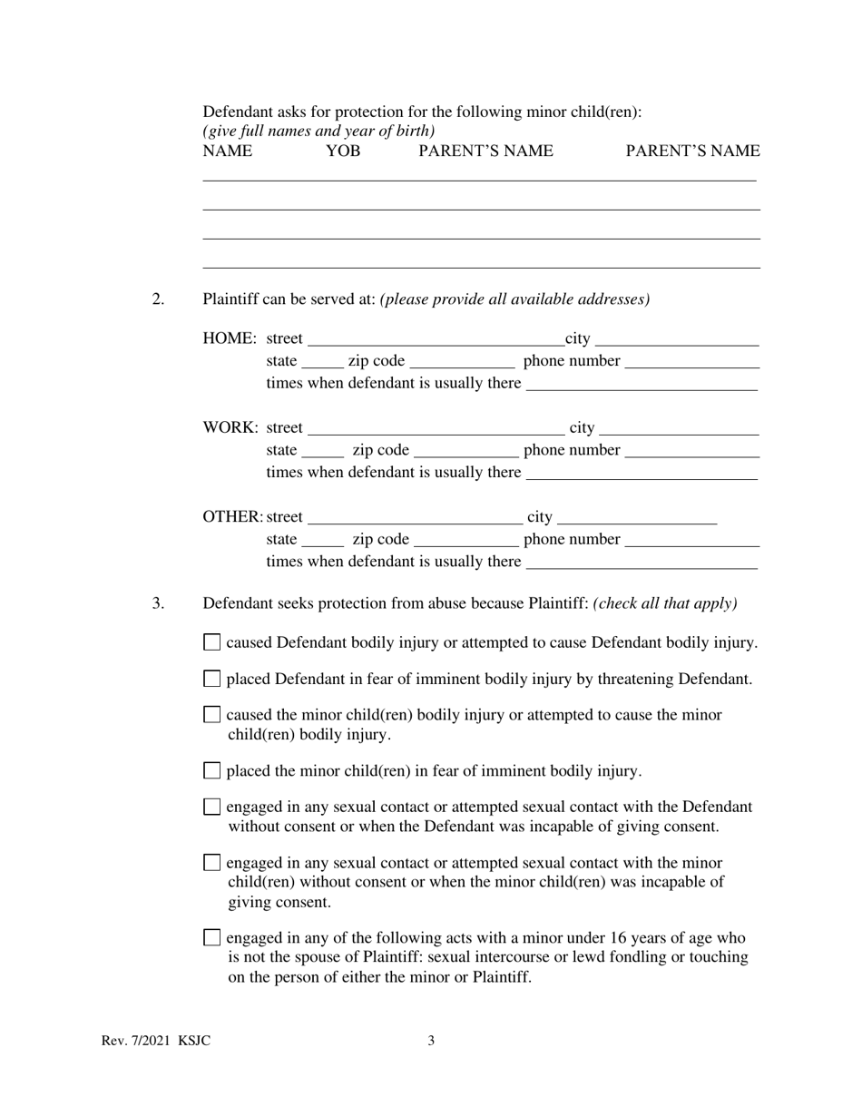 Counter Petition for Protection From Abuse Order - Kansas, Page 3