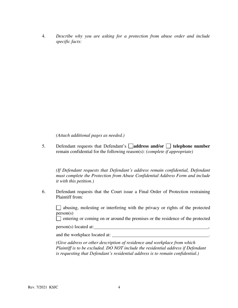 Counter Petition for Protection From Abuse Order - Kansas, Page 4