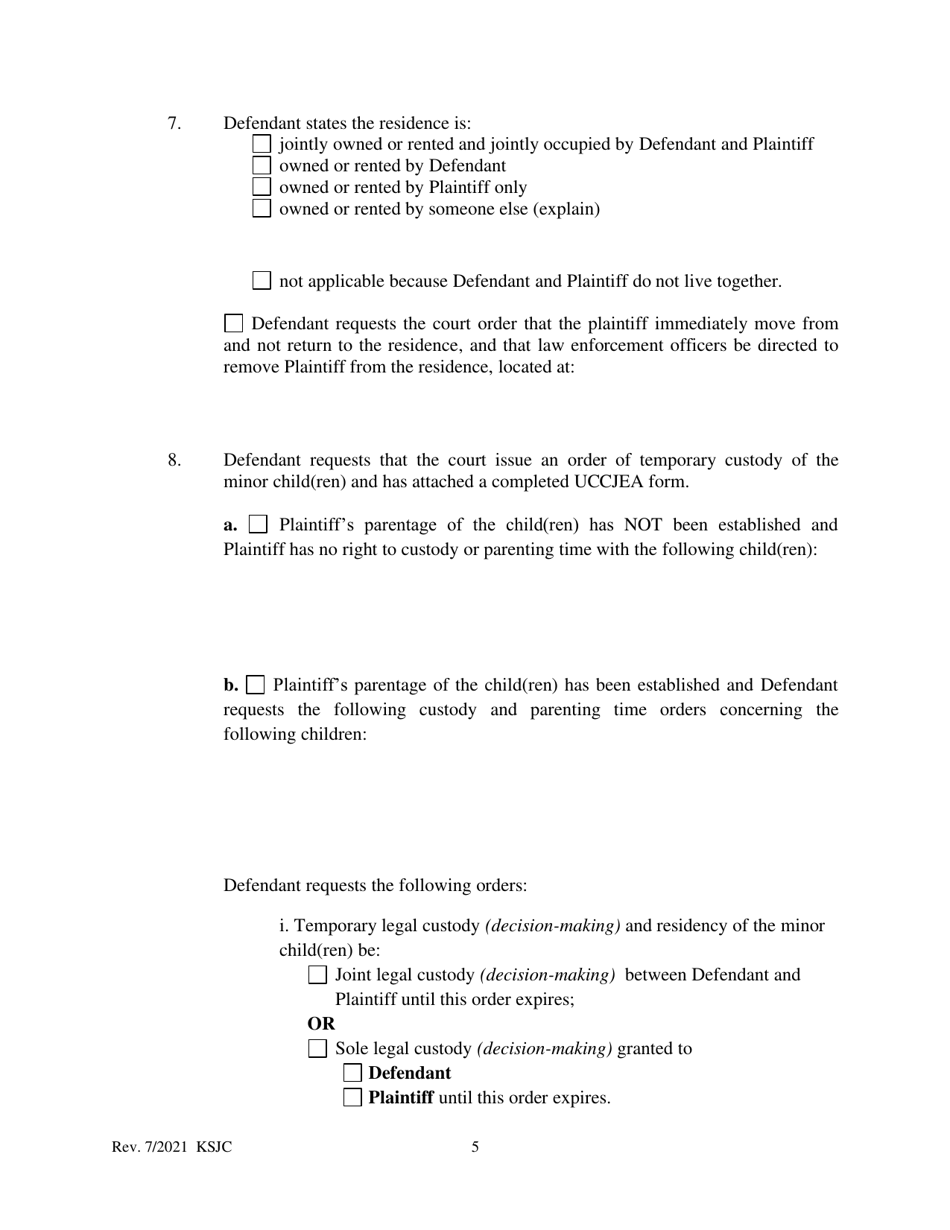 Counter Petition for Protection From Abuse Order - Kansas, Page 5