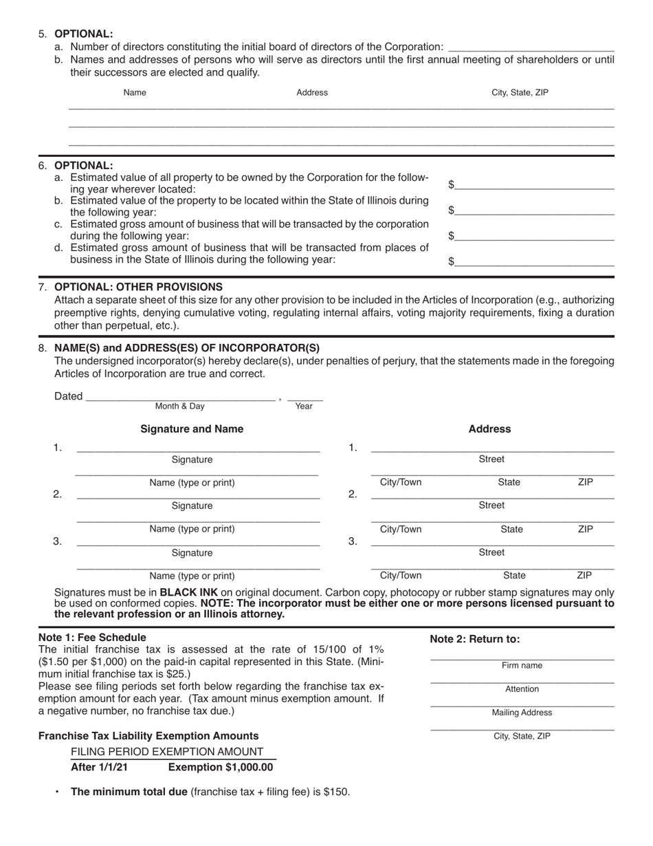 Form BCA2.10 (PSCA) Articles of Incorporation (Professional Service Corporation) - Illinois, Page 2