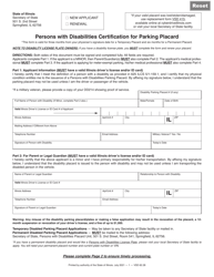 Form VSD62 Persons With Disabilities Certification for Parking Placard - Illinois