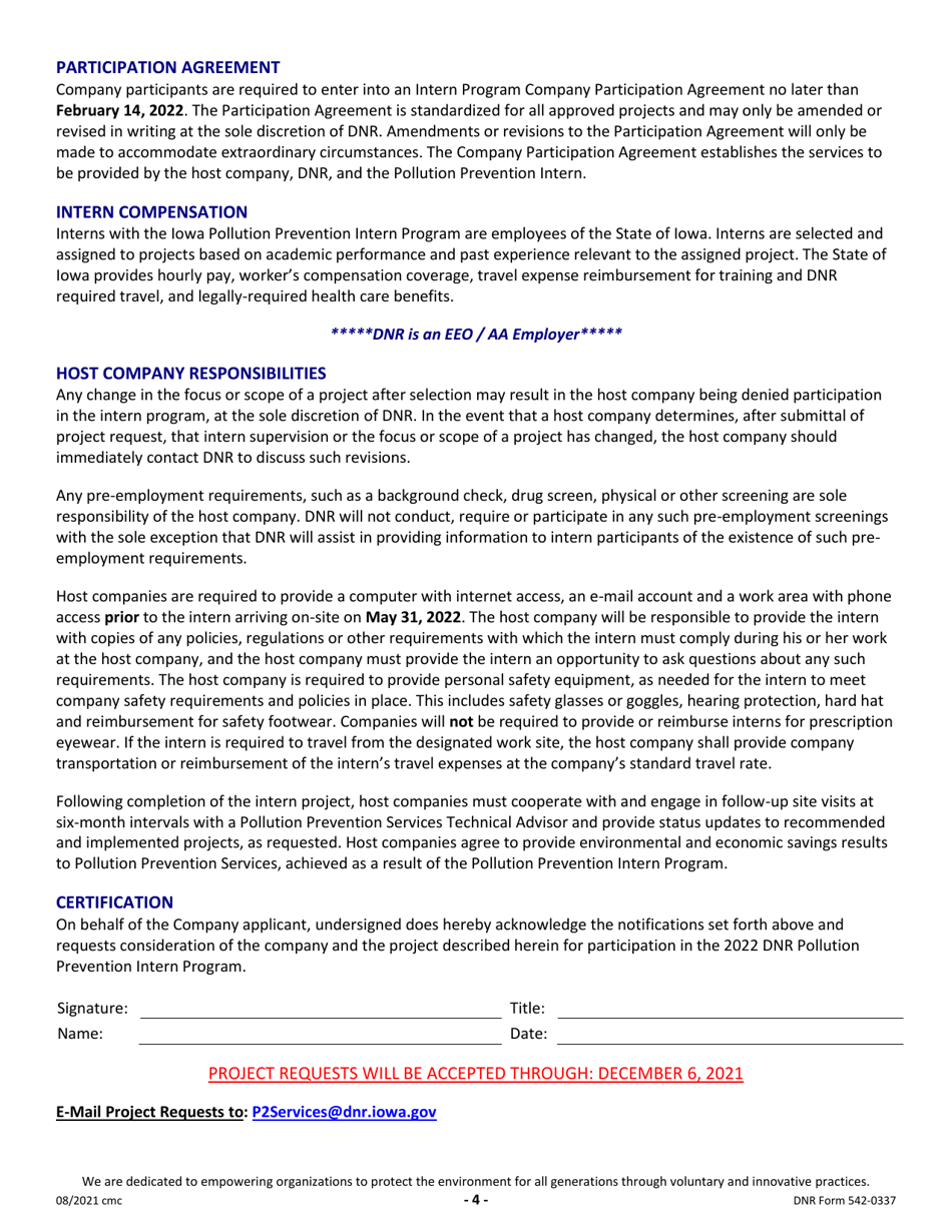 DNR Form 542-0337 Pollution Prevention Intern Project Request - Iowa, Page 4