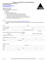 DNR Form 542-0336 Pollution Prevention Intern Program Application - Iowa