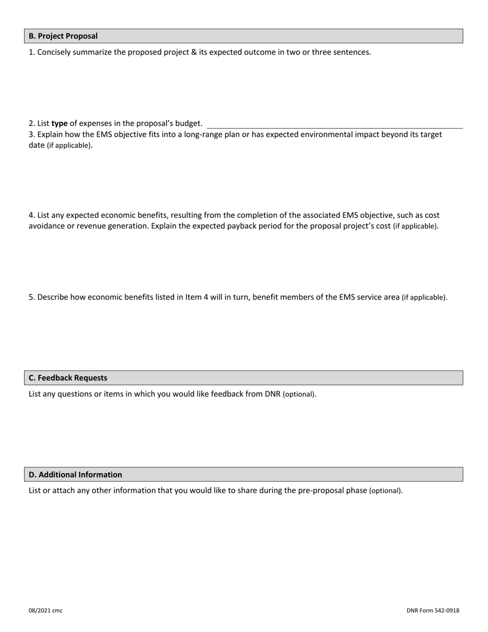 DNR Form 542-0918 Pre-proposal Prior to Financial Assistance Requests (Grants) - Iowa, Page 2