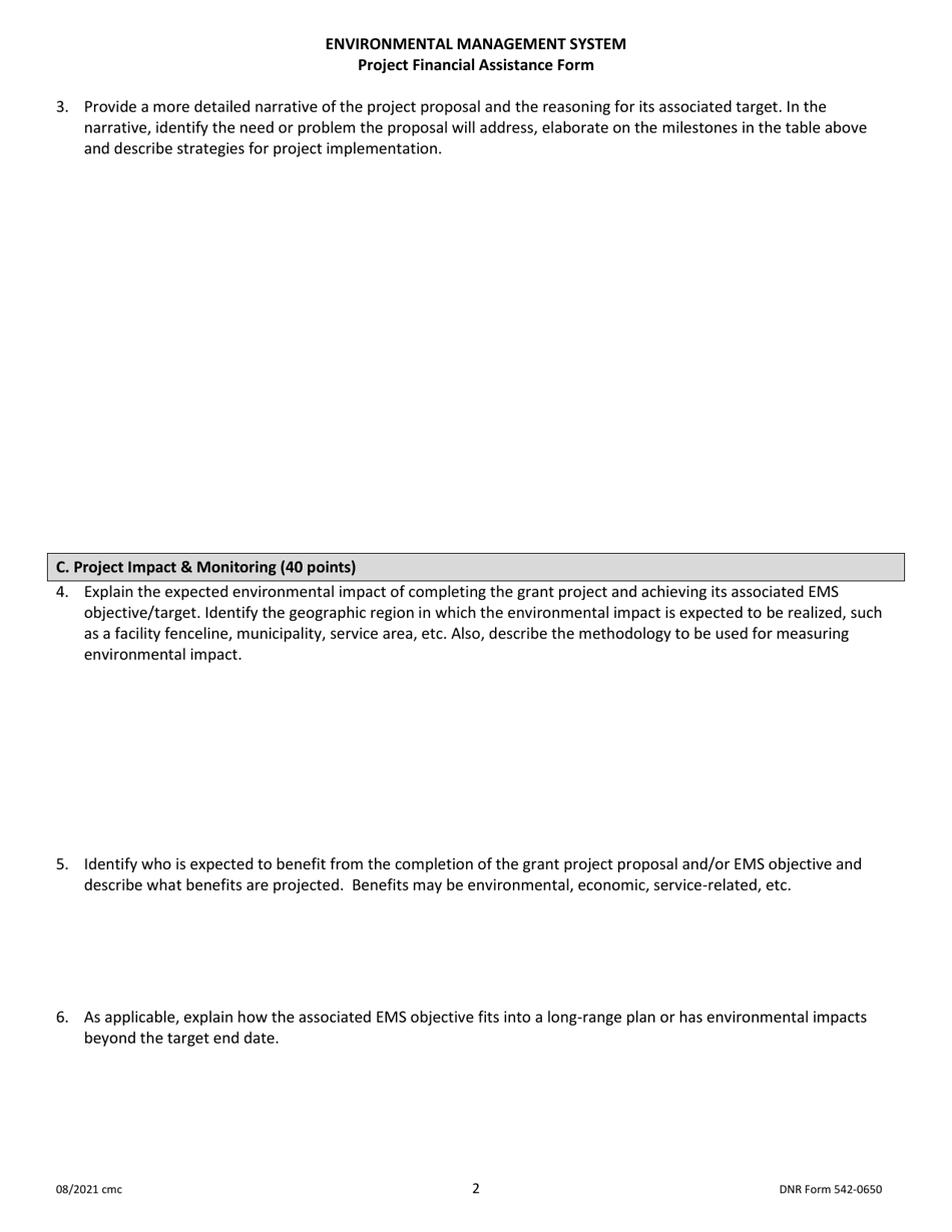 DNR Form 542-0650 Project Financial Assistance Form - Iowa, Page 2