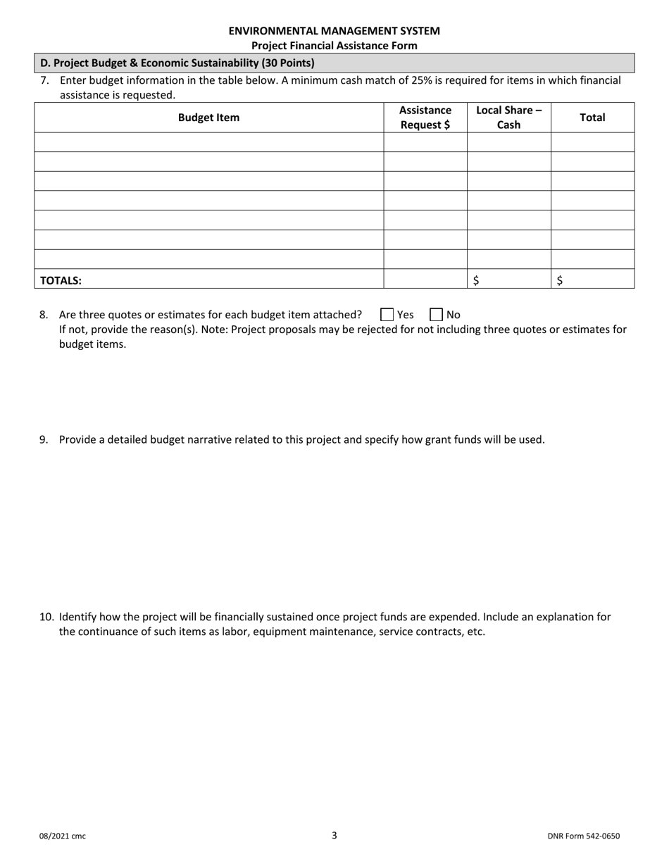 DNR Form 542-0650 Project Financial Assistance Form - Iowa, Page 3