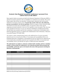 Kentucky State-Required Assessments Nondisclosure Agreement Form Group Signature Sheet - Kentucky