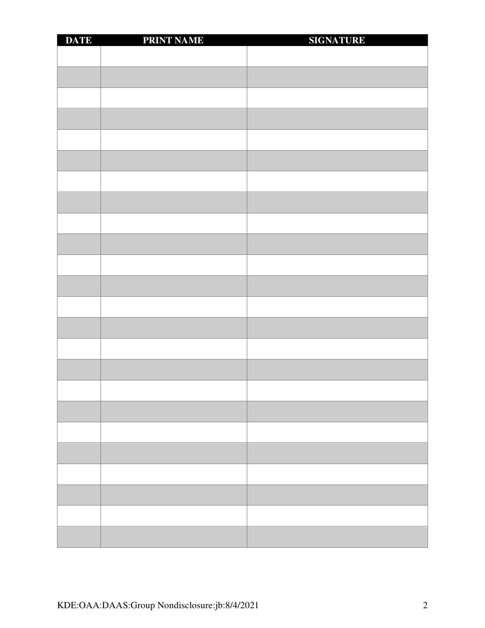Kentucky State-Required Assessments Nondisclosure Agreement Form Group Signature Sheet - Kentucky, Page 2