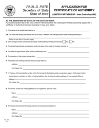 Document preview: Form 635_0902 Application for Certificate of Authority (Limited Partnership - Iowa Code Chap 488) - Iowa