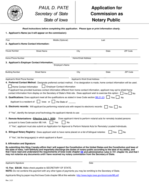 Application for Commission as Notary Public - Iowa Download Pdf