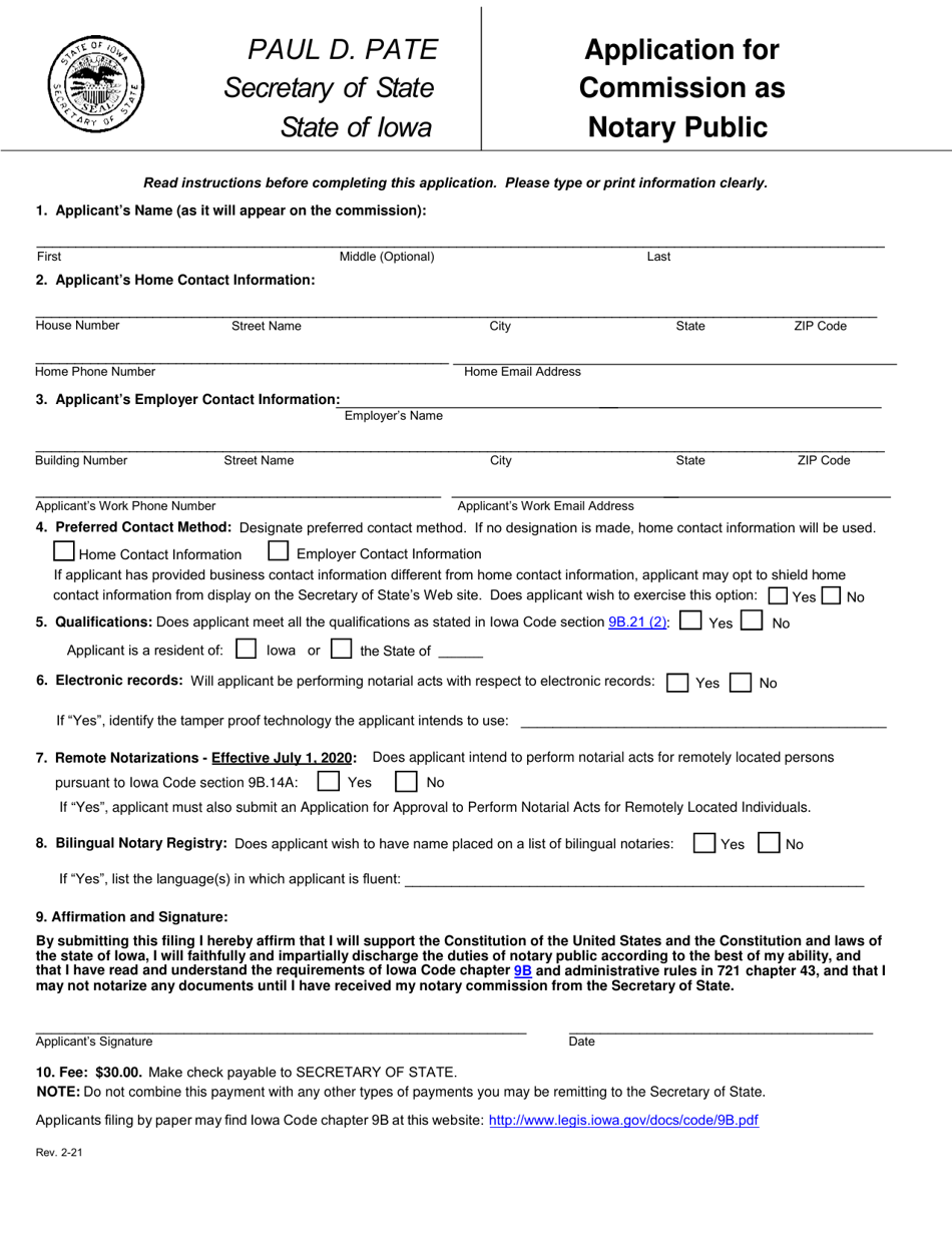 Application for Commission as Notary Public - Iowa, Page 1