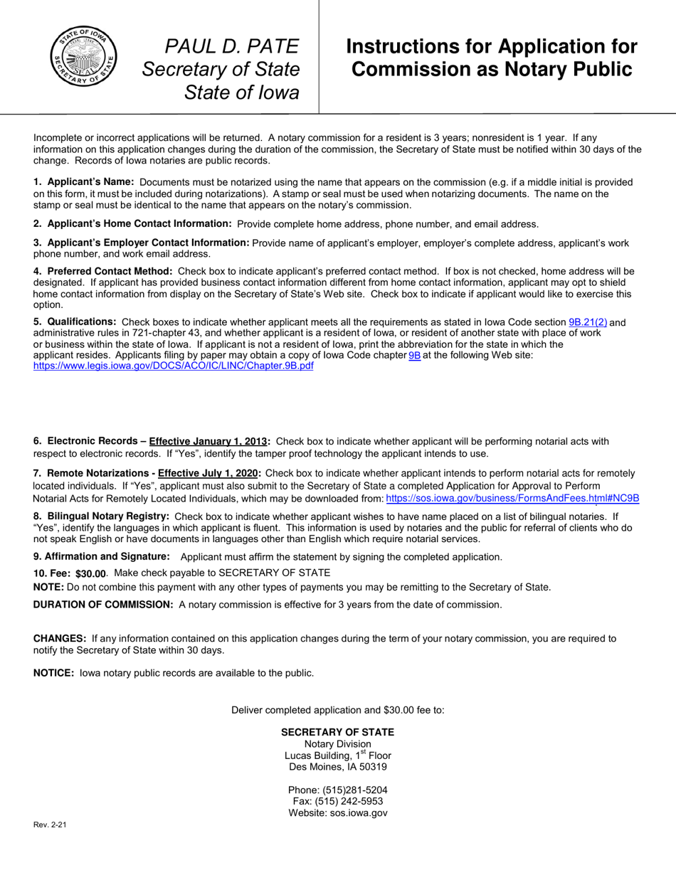Application for Commission as Notary Public - Iowa, Page 2