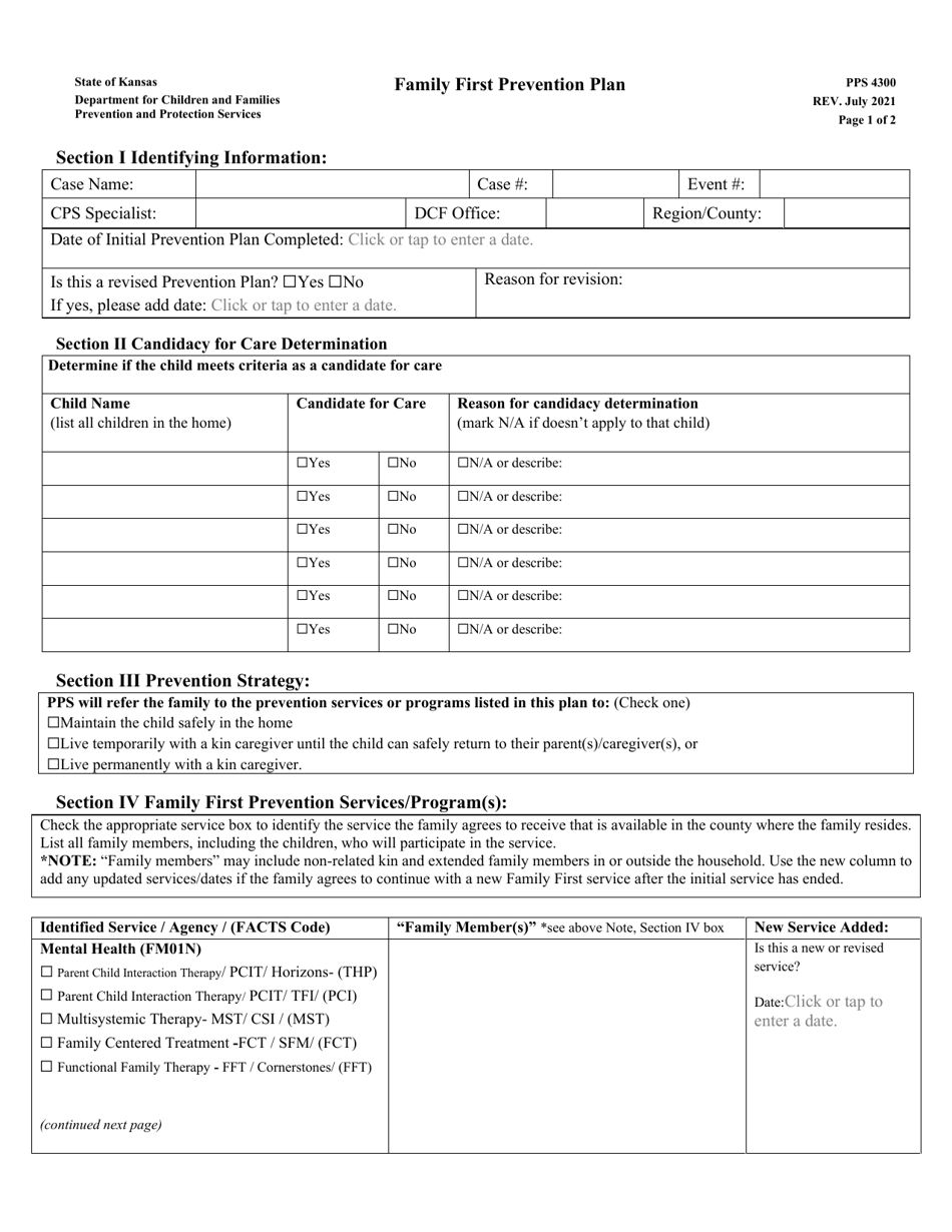 Form PPS4300 Family First Prevention Plan - Kansas, Page 1