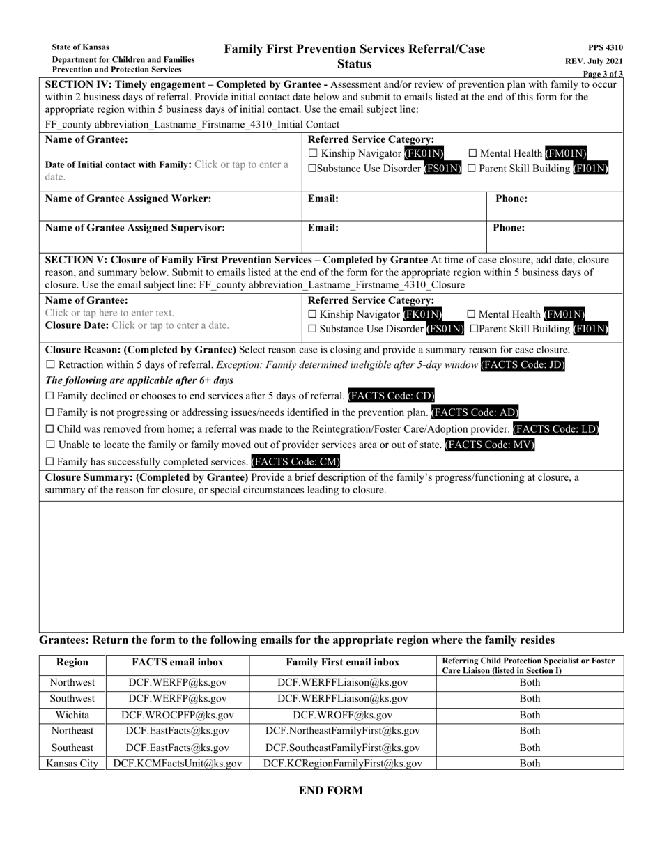 Form PPS4310 Family First Prevention Services Referral / Case Status - Kansas, Page 3