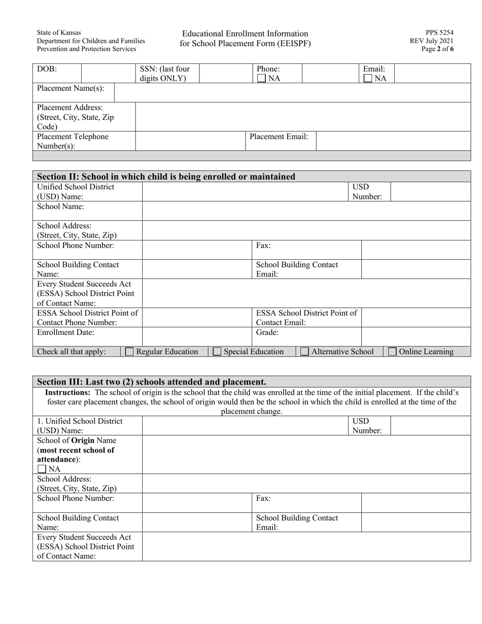 Form PPS5254 Educational Enrollment Information for School Placement Form (Eeispf) - Kansas, Page 2