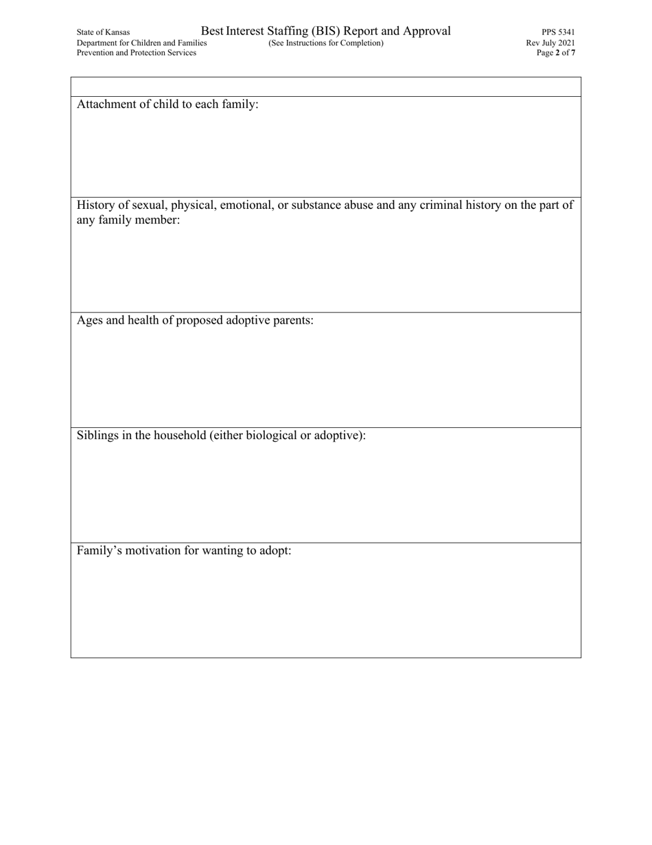 Form PPS5341 Best Interest Staffing (Bis) Report and Approval - Kansas, Page 2
