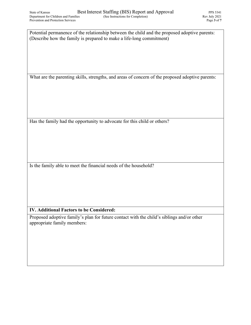 Form PPS5341 Best Interest Staffing (Bis) Report and Approval - Kansas, Page 3