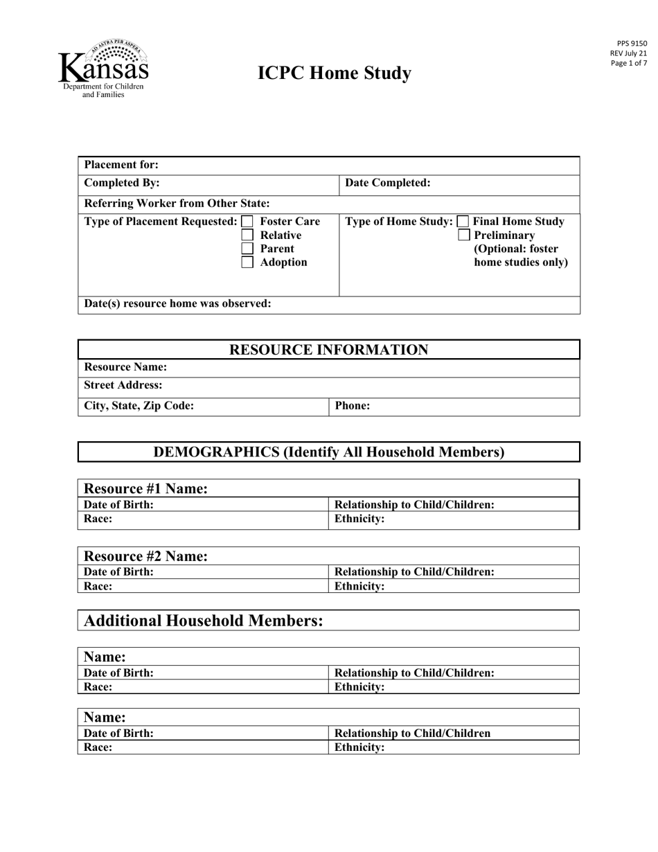 Form PPS9150 Icpc Home Study - Kansas, Page 1