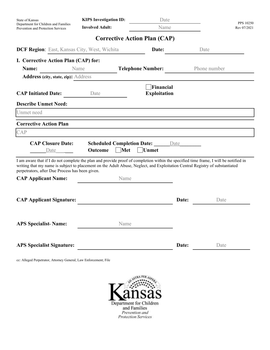 Form PPS10250 Corrective Action Plan (CAP) - Kansas, Page 1