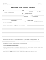 Document preview: Form PPS10340 Notification to Facility Regarding Aps Finding - Kansas