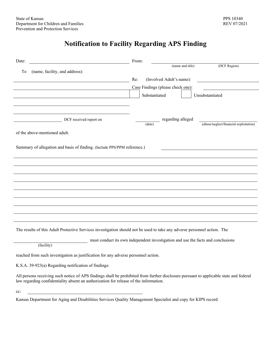 Form PPS10340 Notification to Facility Regarding Aps Finding - Kansas, Page 1