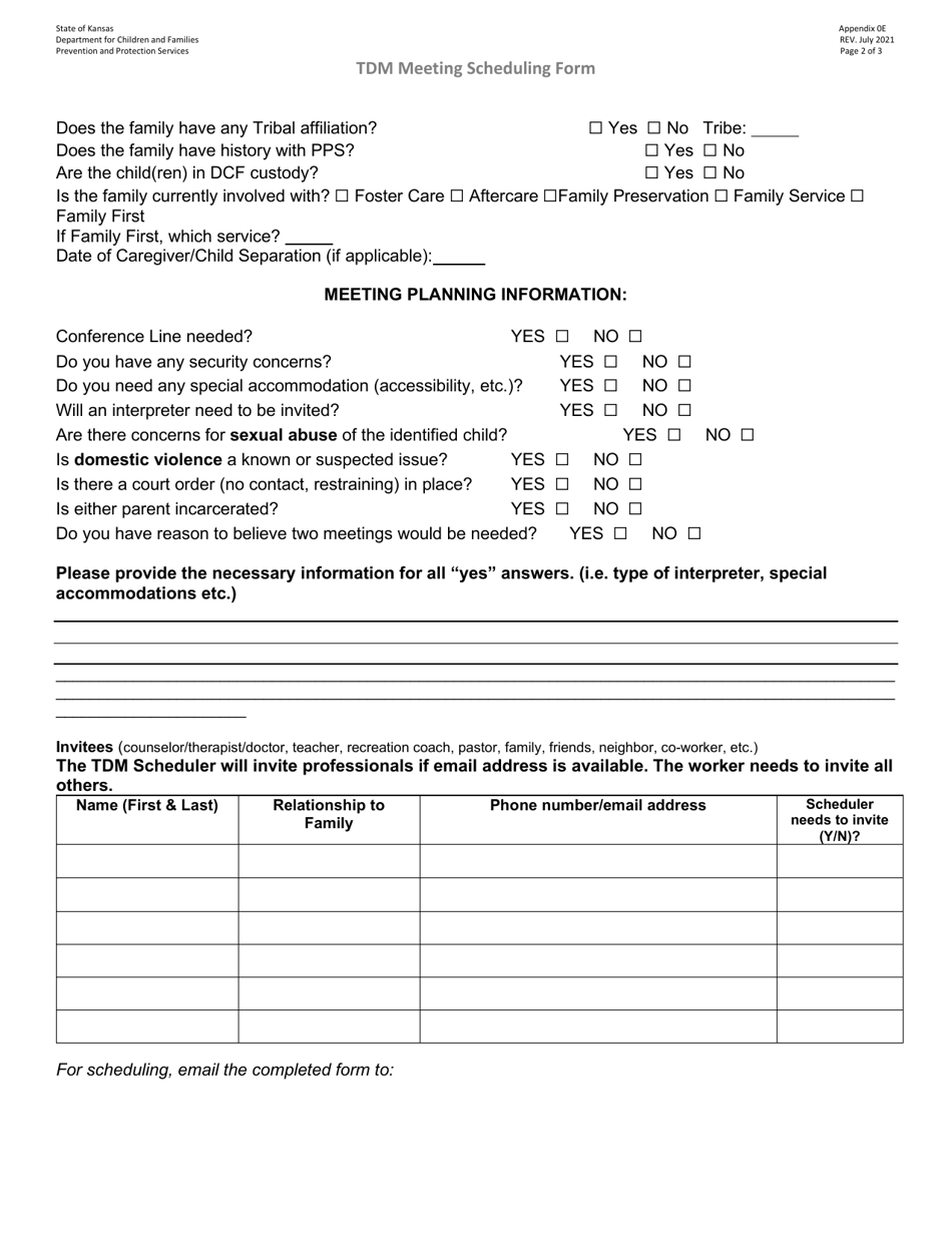 Appendix 0E Tdm Meeting Scheduling Form - Kansas, Page 2