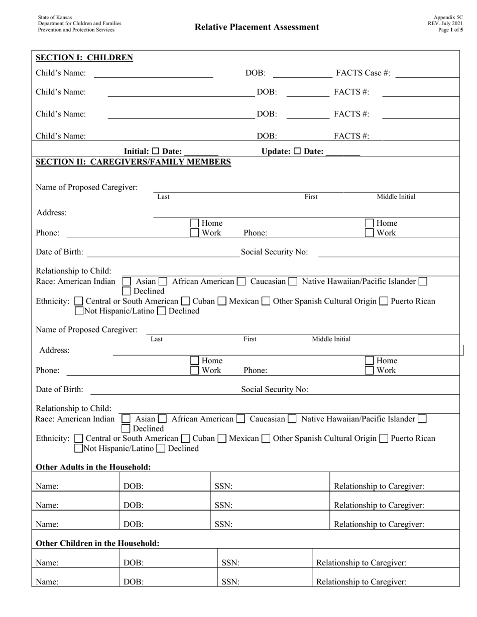 Appendix 5C Relative Placement Assessment - Kansas, Page 1