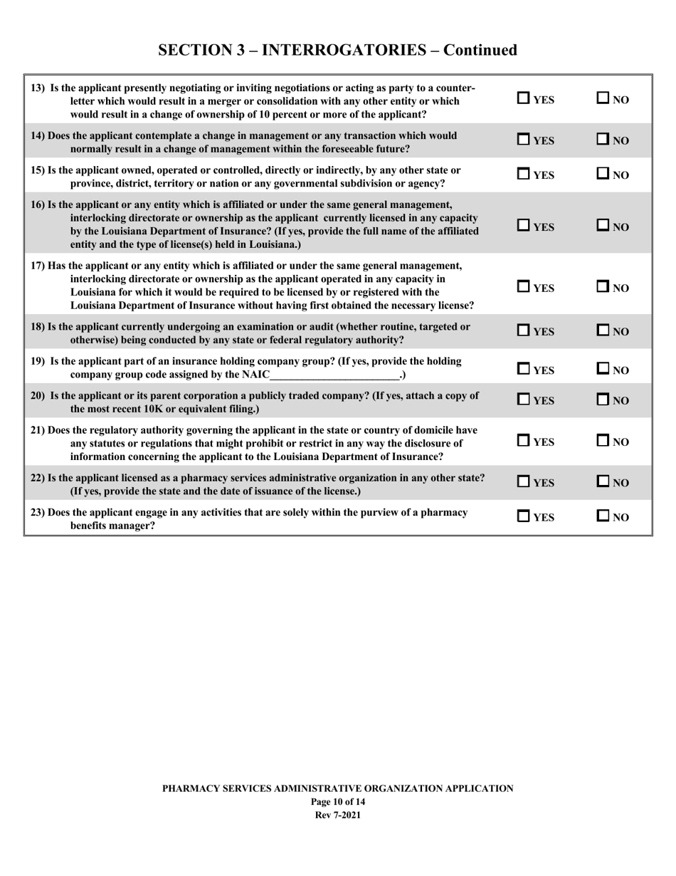 Application to Act as a Pharmacy Services Administrative Organization in the State of Louisiana - Louisiana, Page 10