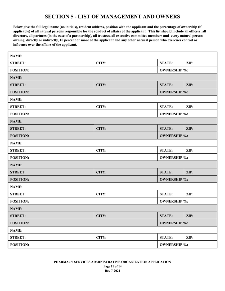 Application to Act as a Pharmacy Services Administrative Organization in the State of Louisiana - Louisiana, Page 11