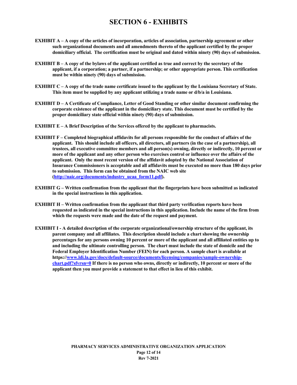 Application to Act as a Pharmacy Services Administrative Organization in the State of Louisiana - Louisiana, Page 12