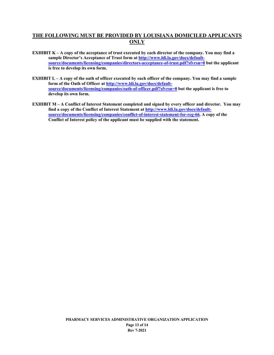 Application to Act as a Pharmacy Services Administrative Organization in the State of Louisiana - Louisiana, Page 13