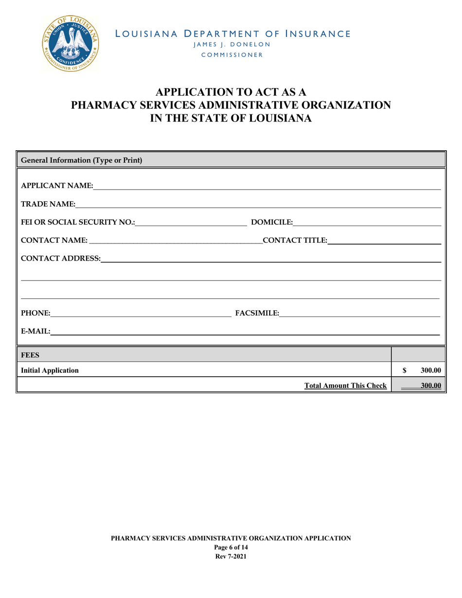 Application to Act as a Pharmacy Services Administrative Organization in the State of Louisiana - Louisiana, Page 6