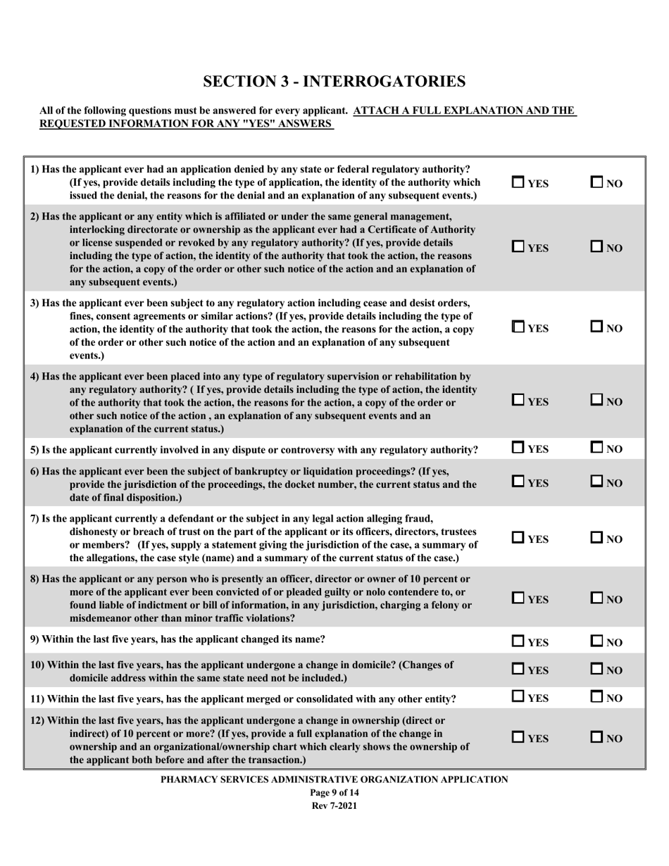 Application to Act as a Pharmacy Services Administrative Organization in the State of Louisiana - Louisiana, Page 9