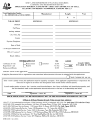 DNR Form B-108 &quot;Application for Replacement or Corrected Certificate of Title, Registration Reprint and/or Replacement Decals&quot; - Maryland