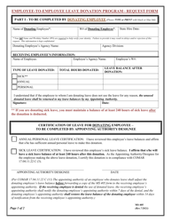 Form MS405 &quot;Request Form - Employee-To-Employee Leave Donation Program&quot; - Maryland