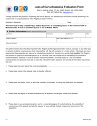 Form MAB108 Loss of Consciousness Evaluation Form - Massachusetts