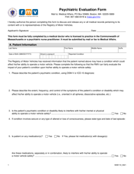Form MAB118 Psychiatric Evaluation Form - Massachusetts