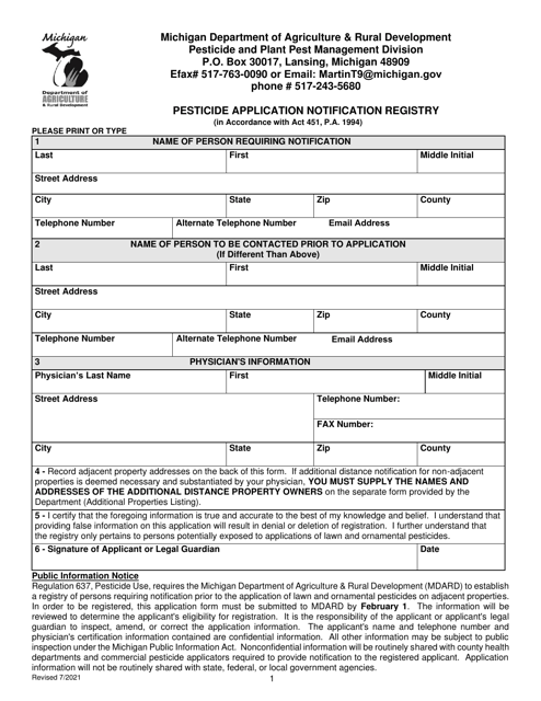 Pesticide Application Notification Registry - Michigan Download Pdf