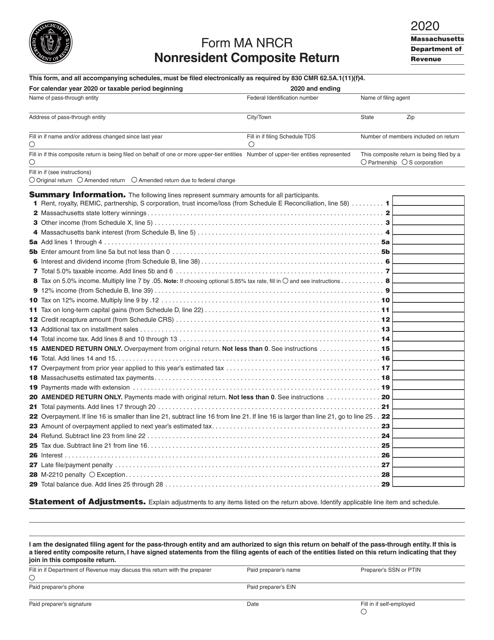 Form MA NRCR 2020 Printable Pdf